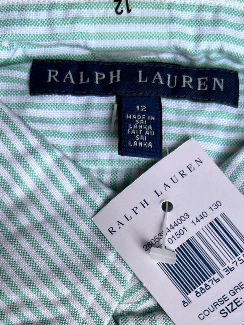 NWT Ralph Lauren Women’s Classic Green Stripe Button-Down Shirt - Picture 4 of 4